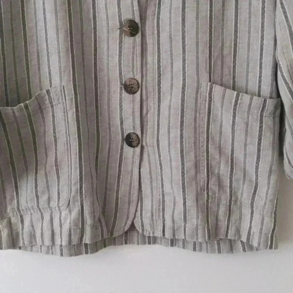 Vintage Women Small Johnny Was Shirt Jacket Gray Cream Striped Linen Casual - Picture 2 of 8